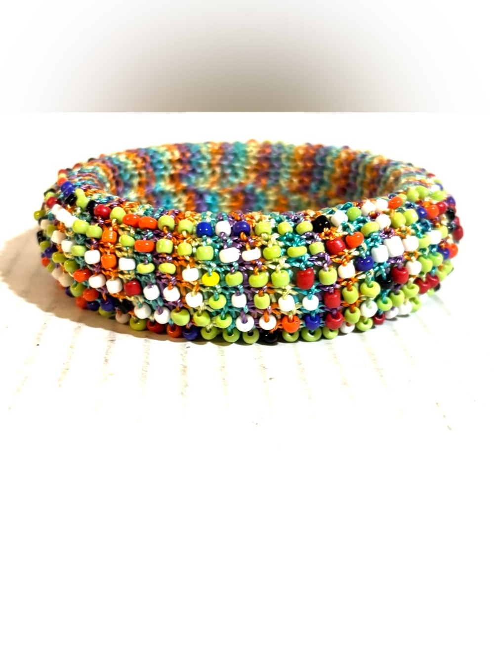 Multicolor Seed Bead Stretch Bracelet - Vibrant Rainbow